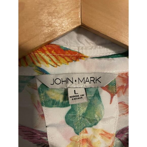 John Mark Shirt Womens Large White Hummingbird Floral Button Front Artsy - Picture 3 of 8